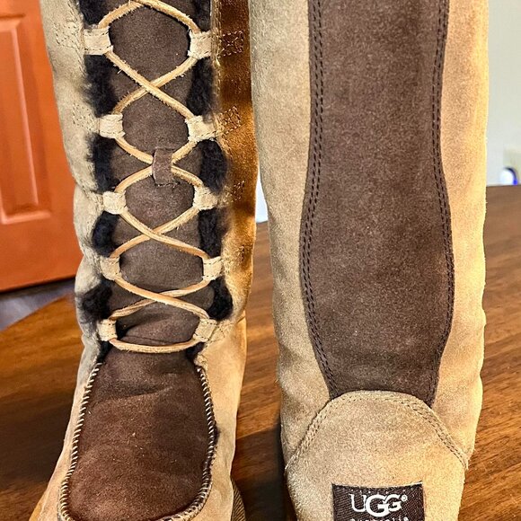Ugg Whitley Moccasin Tall Lace Up Suede & Sheepskin Waterproof Boots Size 6 - Picture 1 of 8